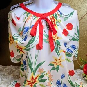 Avenue Floral Top with Red and Yellow Accents